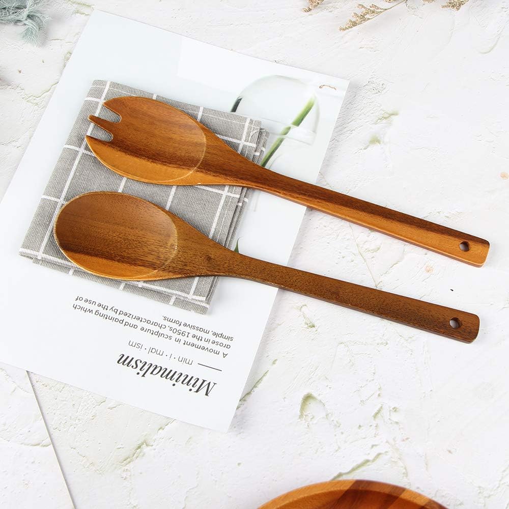 AIDEA Pinzas para ensalada de madera de acacia