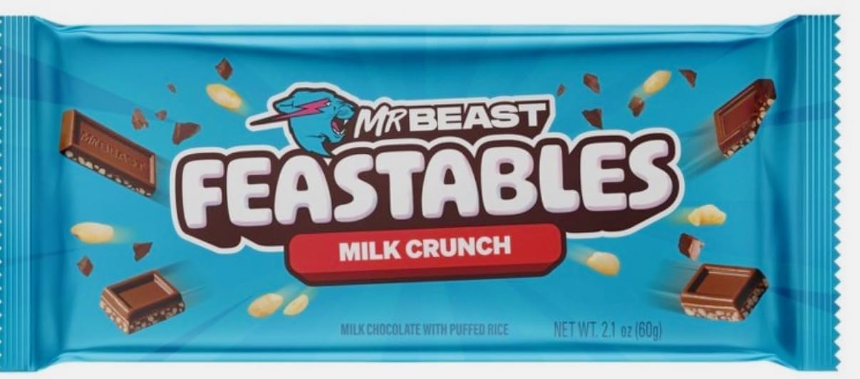 Feastables Beast Bar – Barra de chocolate con leche con mantequilla de maní, chocolate con leche y almendras, chocolate con leche crujiente (3