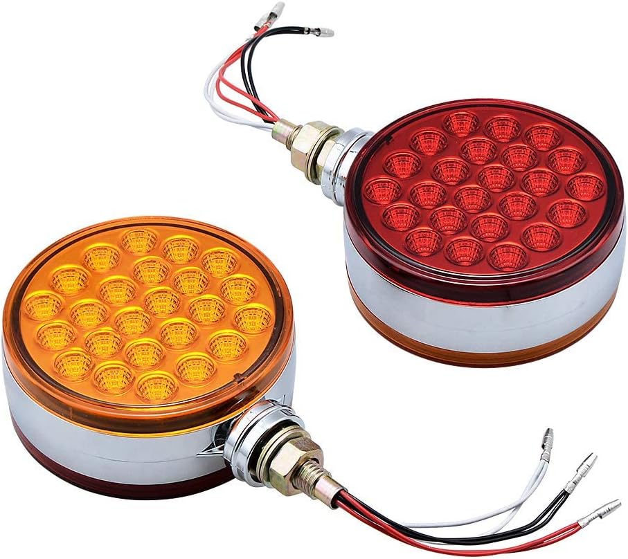 CORP – 2 unidades redondas de 4 pulgadas de doble cara de montaje de un solo perno prisionero 48-LED ámbar rojo guardabarros lateral reflectante luz