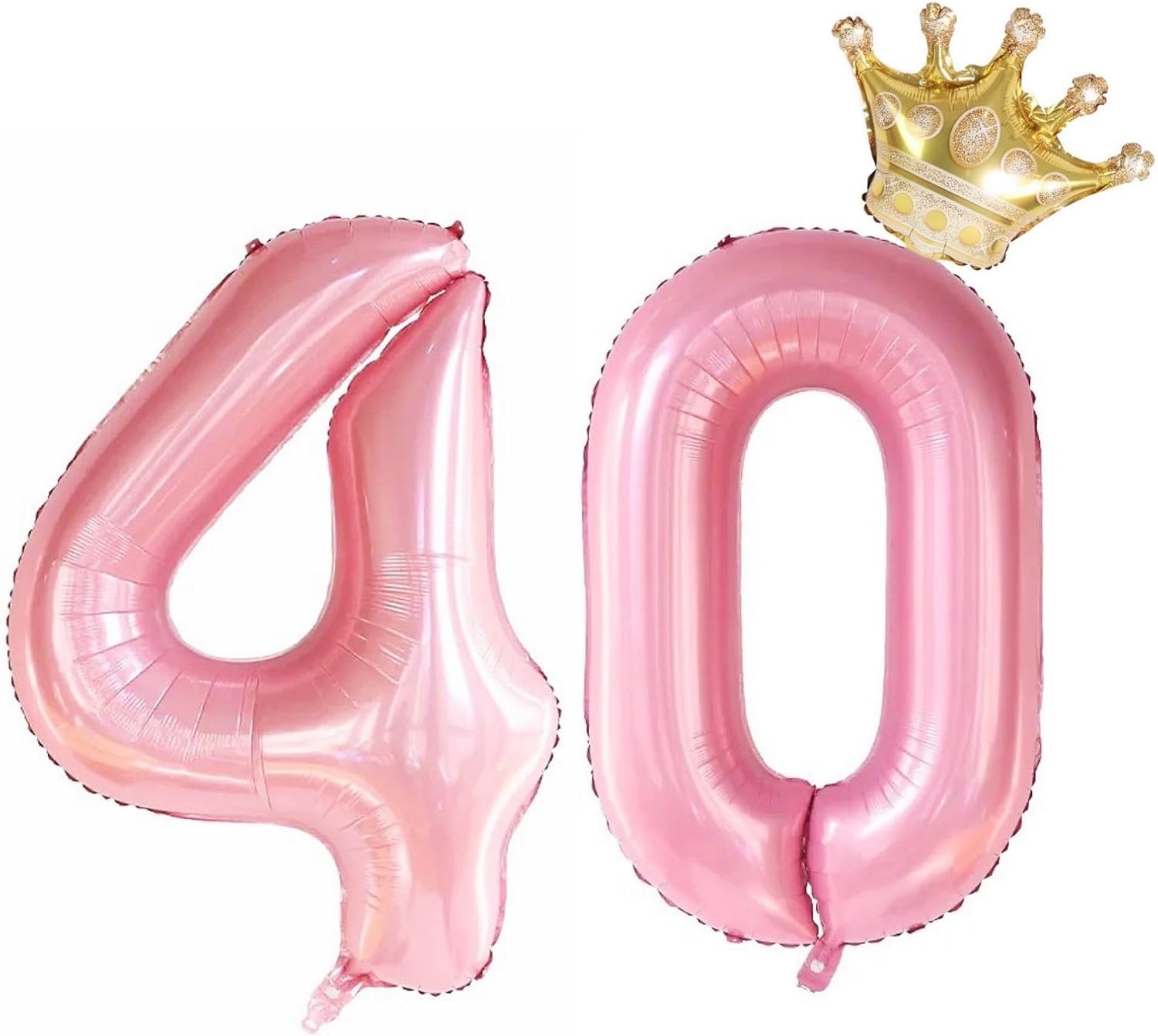 Globos rosa claro del número 40 de 40 pulgadas con corona, globos de cumpleaños 40 para mujeres, decoraciones de cumpleaños de 40 pulgadas, globos