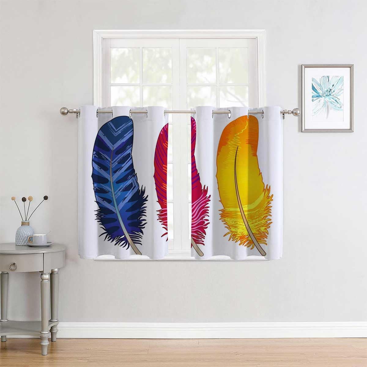 YANFENQI Curtain Set of 2 Colorful Bright Feather Art Divisor De Habitaciones Cortinas para Separar Cuartos 55Inch Width by 45Inch Length,2 Panels