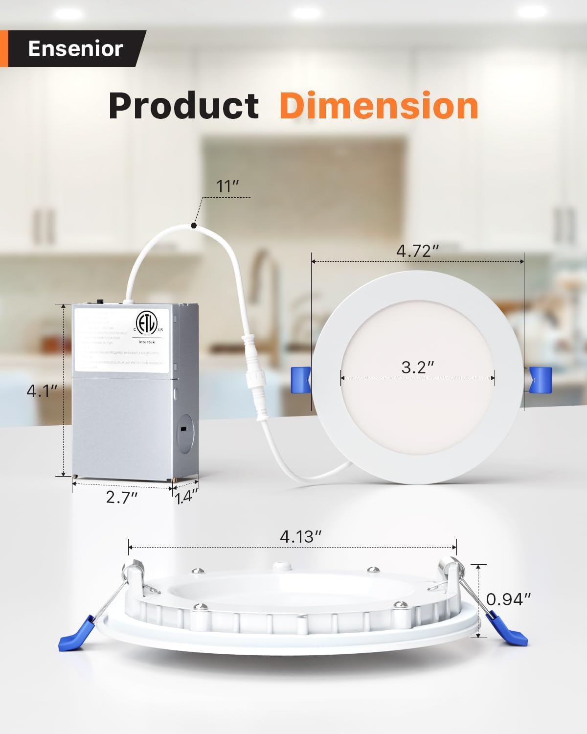 Ensenior – 6 lámparas empotrables LED ultrafinas de 4 pulgadas con caja de conexiones, 3000 K blanco cálido, 9 W 75 W Eqv, luz descendente