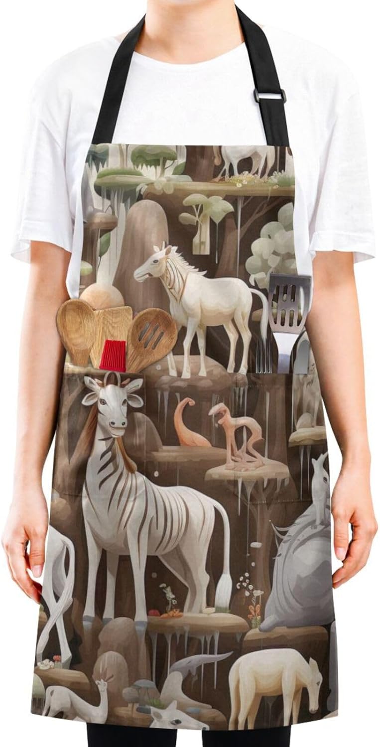 RPLIFE Delantal de cocina con imágenes de animales para mujer, delantal de hombre con bolsillos, delantal impermeable, delantal para mujer