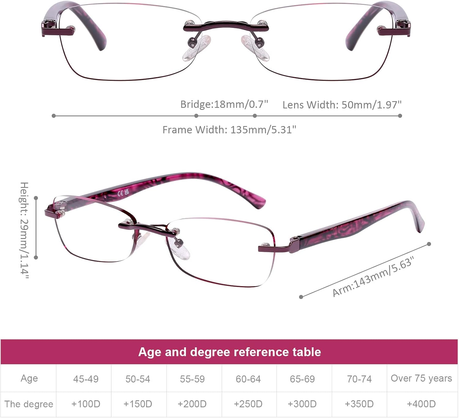 DOOViC Paquete de 3 lentes de lectura sin montura para mujer, ligeros, elegantes, con bloqueo de luz azul, borde tintadobisagra de resorte, 1.75 de