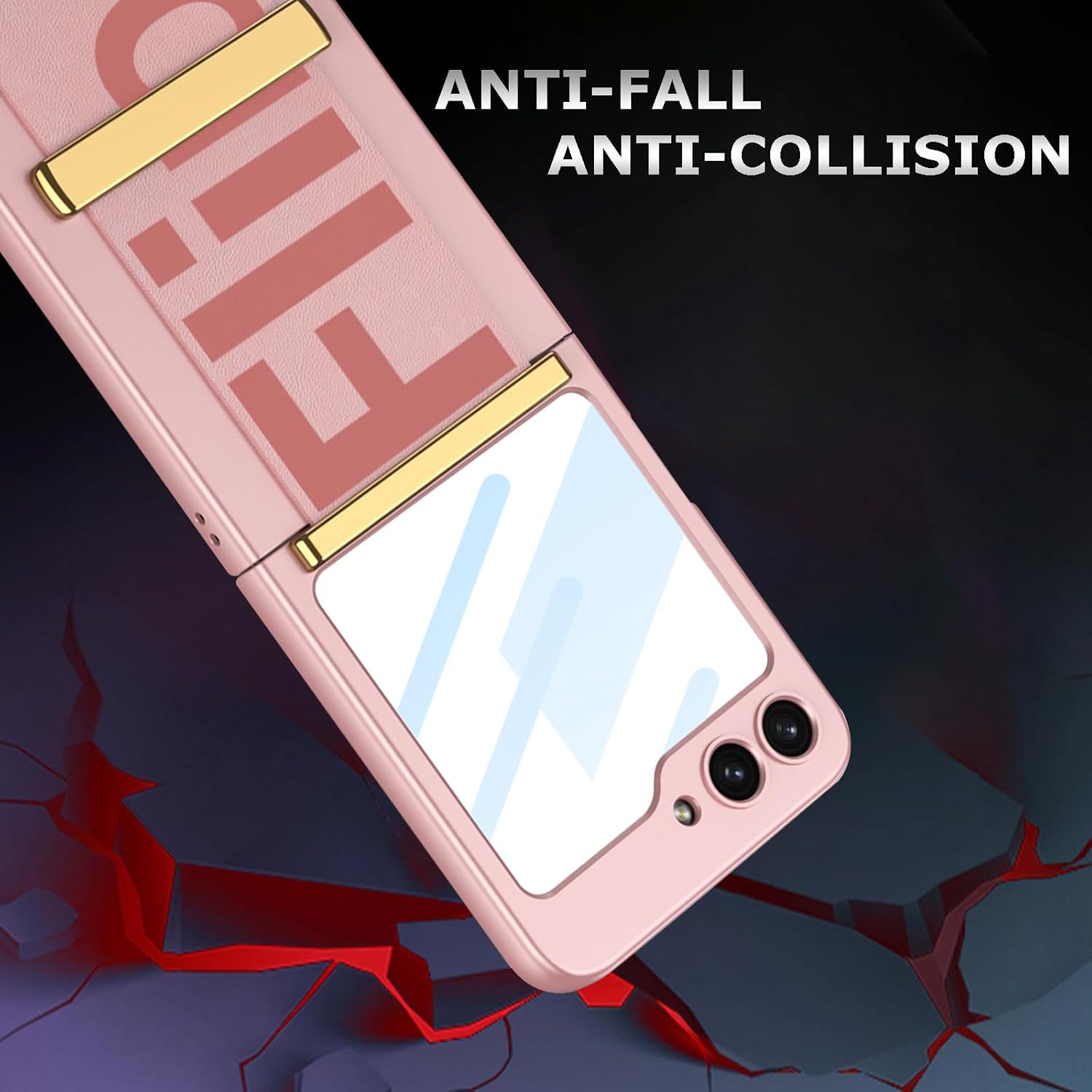 NINKI Funda con correa compatible con Samsung Galaxy Z Flip 5 0.18 oz con protector de pantalla de cámara, funda de piel sintética a prueba de