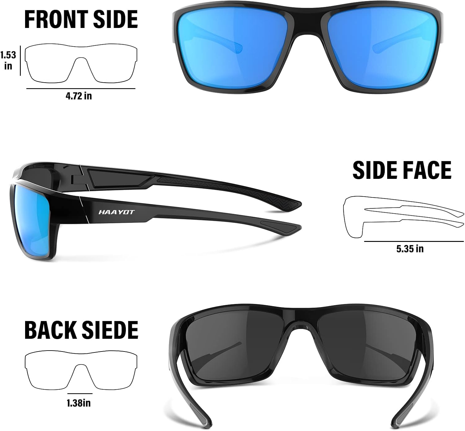HAAYOT Polarized Sports Sunglasses for Men Women, Fishing Cycling Running Driving Golf Glasses,UV Protection