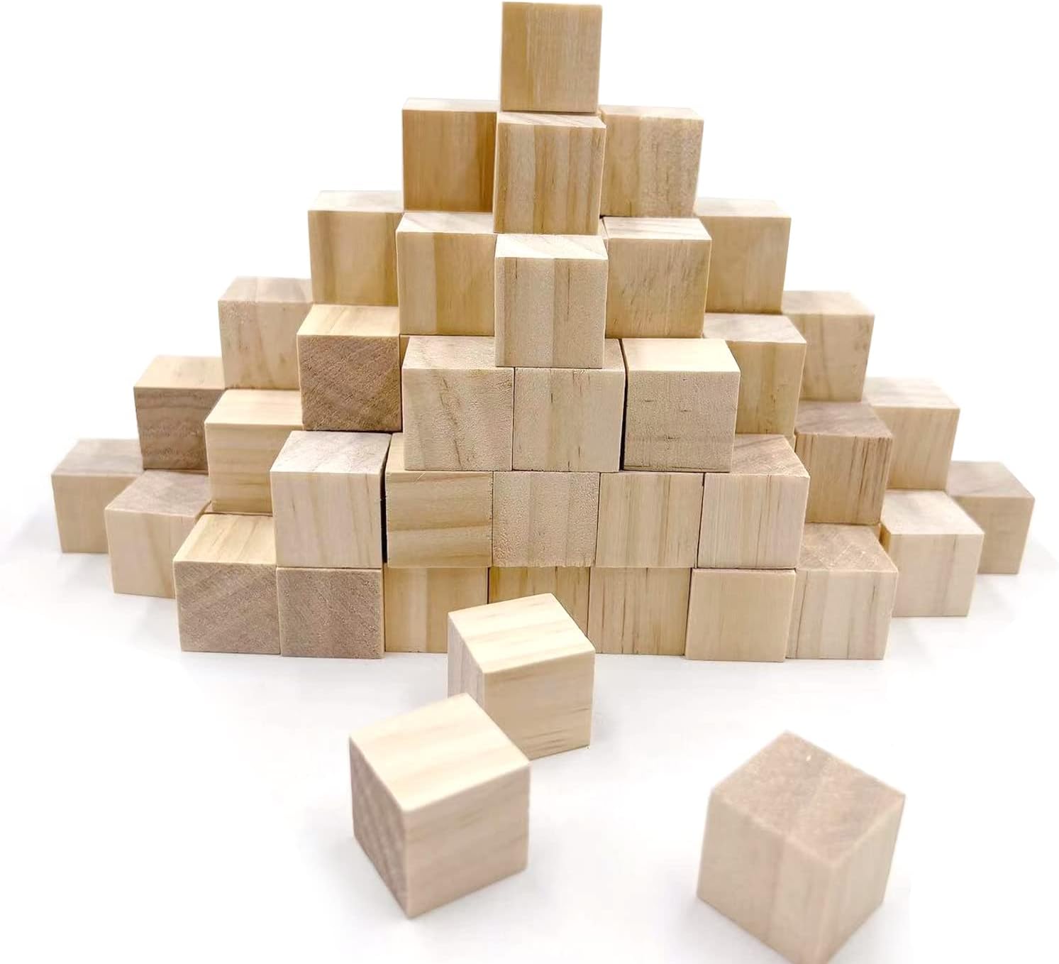 Bloques de madera para manualidades, cubos de madera sin terminar, bloques de madera natural de 0.8 in, paquete de 80 bloques cuadrados de madera,