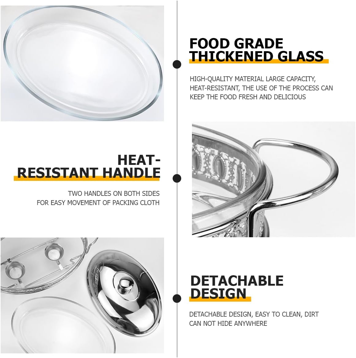 Juego de platos de acero inoxidable para bufé, bandeja ovalada para alimentos con tapa, servidores de buffet y calentadores de alimentos para