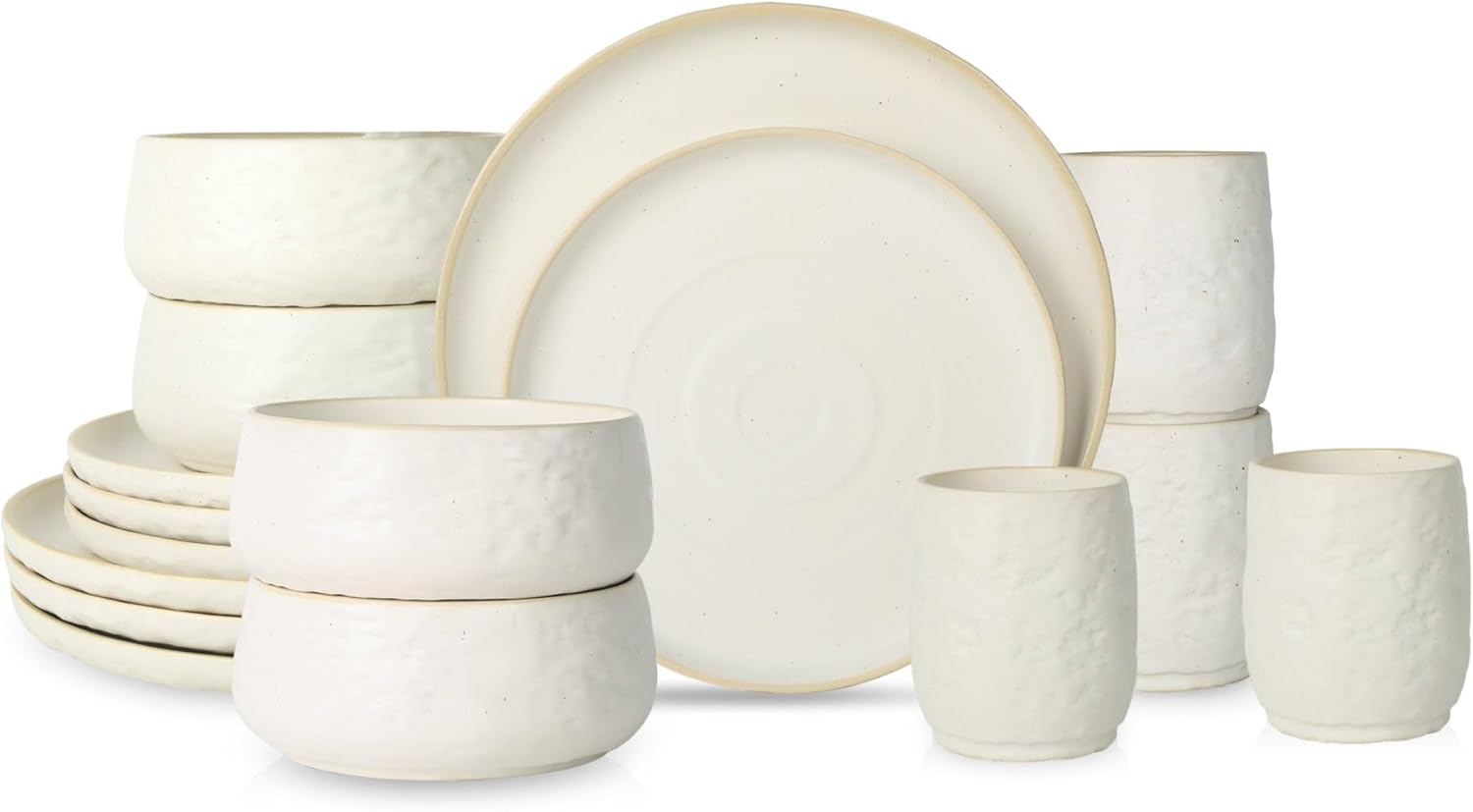 SHOSAI – Vajilla de cerámica de 32 piezas, color blanco moteado