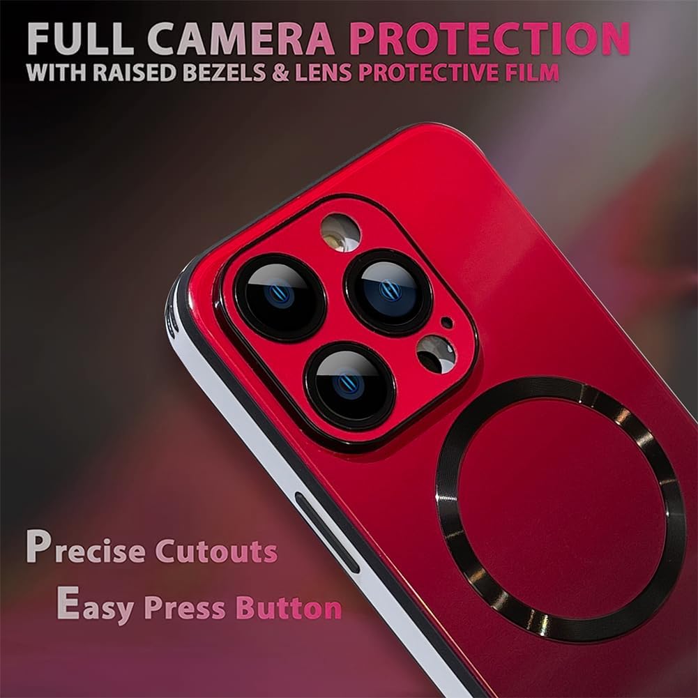 Fiyart Funda magnética mate brillante compatible con iPhone 15 Pro compatible con MagSafe galvanoplastia parachoques de metal translúcido mate a