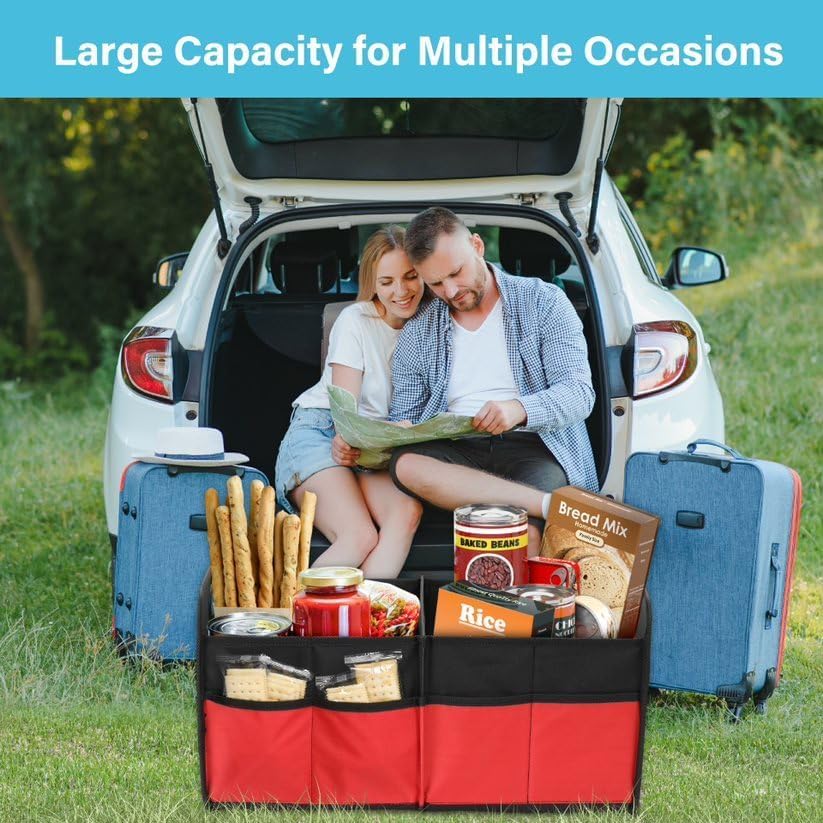Simple Deluxe Organizador de maletero de automóvil, 2 compartimentos, almacenamiento plegable para maletero, diseño antideslizante, hecho de