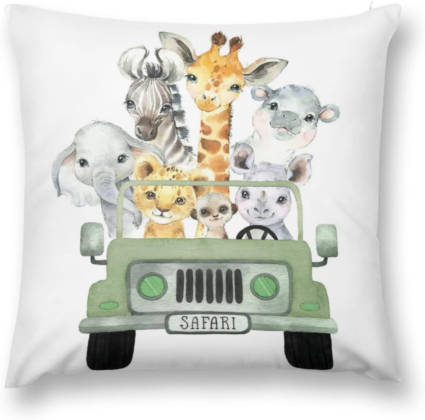 Funda de almohada decorativa para bebé niño y niña, diseño de safari con diseño de camión de animales de safari, funda de cojín de selva,