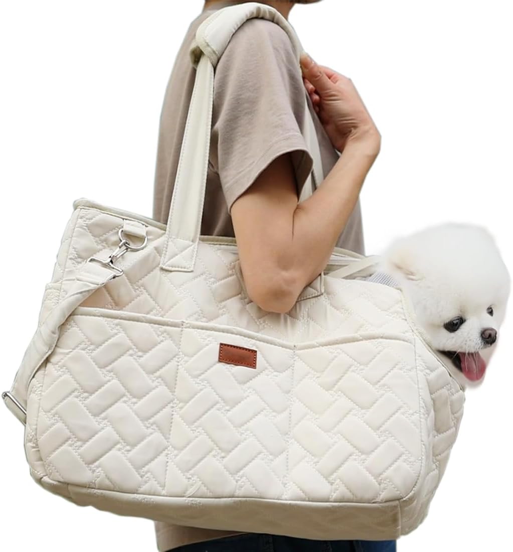 HSC PET – Bolsa para perros pequeños color beige para mujer, transportador de gatos, acolchada para mascotas, de lado suave, para ocio, viajes, ir