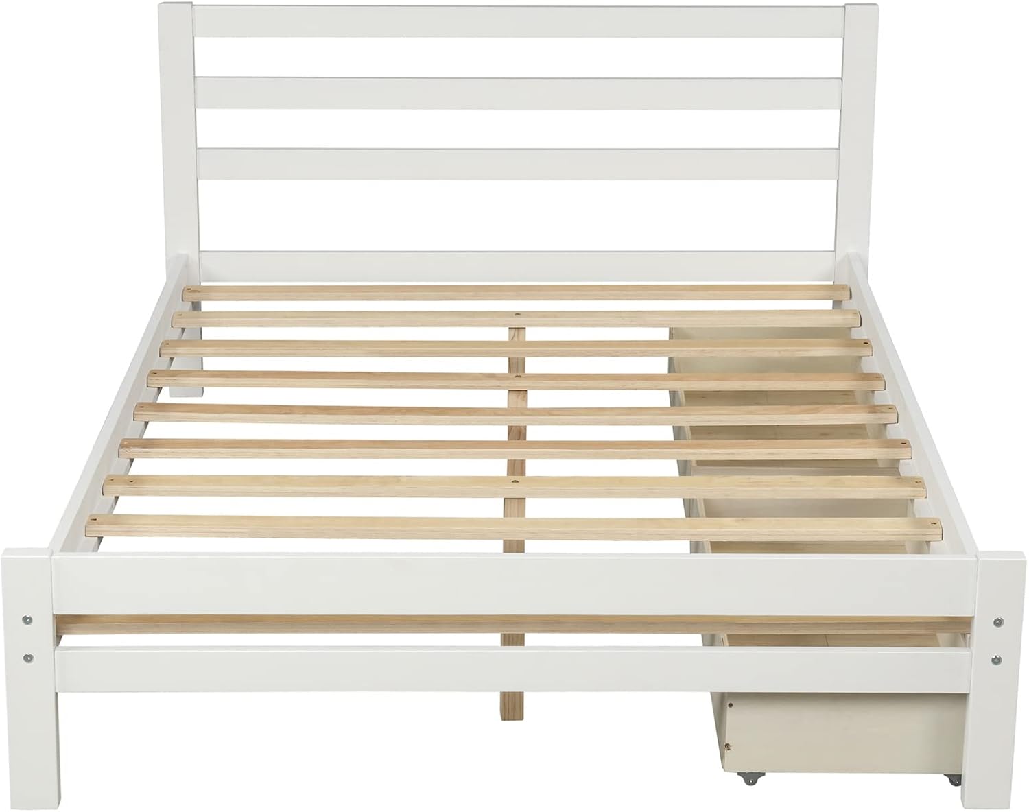 Cama matrimonial con cajones, plataforma de madera con cabecero y estribo, cama capitán blanca de madera para niños, niñas, niños, adolescentes y