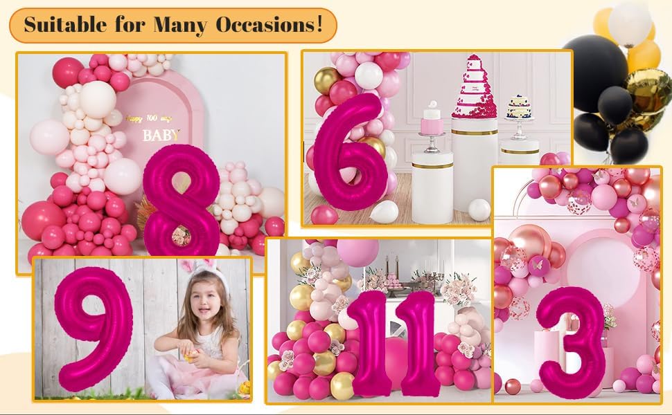 Globo rosa intenso del número 9 de 40 pulgadas, decoraciones de cumpleaños de 9 años, globos rosados de nueve para decoraciones de cumpleaños de 9