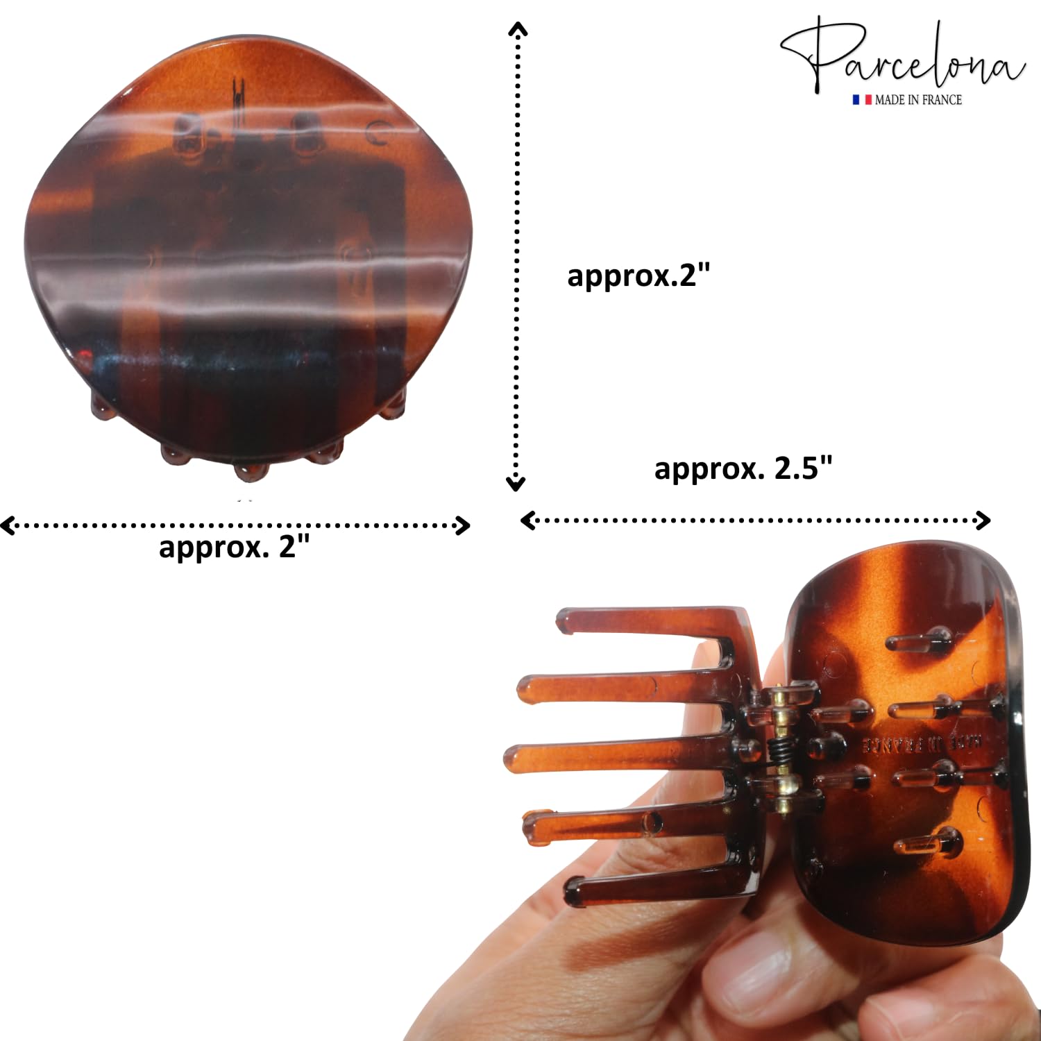 Parcelona French Onde – Juego de 3 carey de concha de tortuga negra y Savana, tamaño pequeño, 2 pulgadas, juego de 3 pinzas laterales redondas para