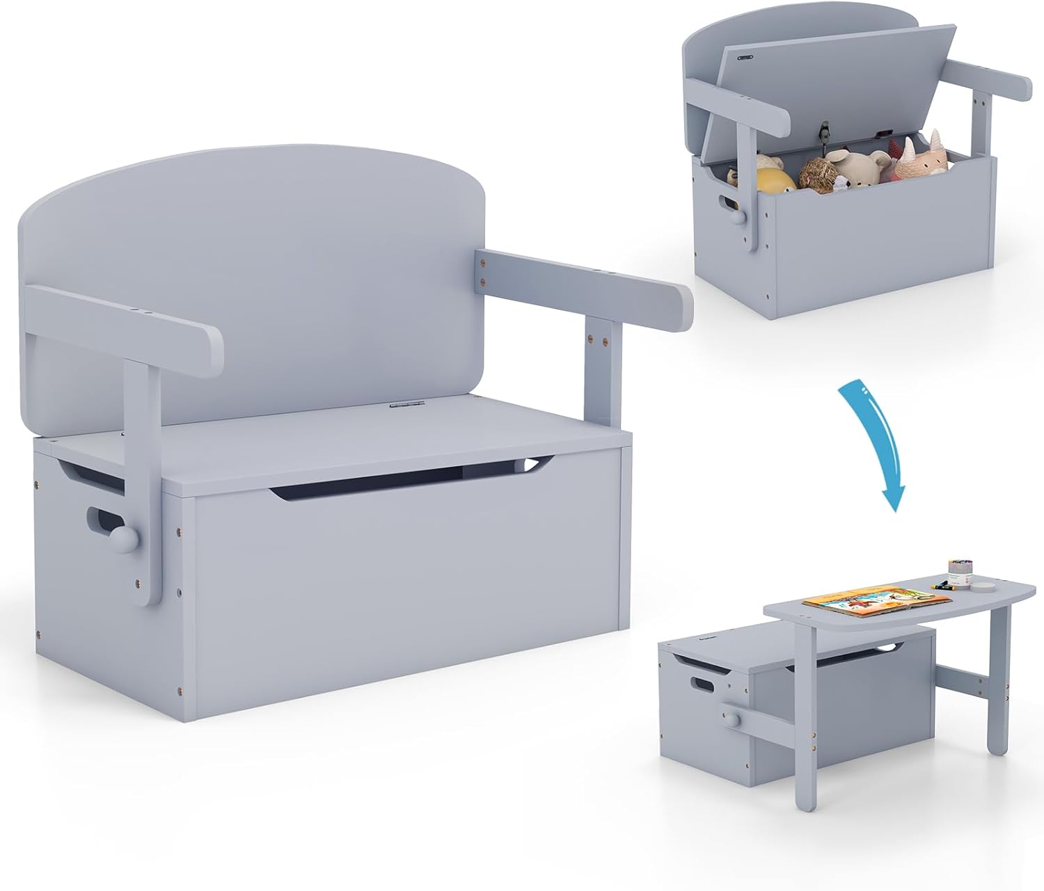 Costzon Juego de mesa y silla para niños, banco de almacenamiento de juguetes convertible con asa integrada para jardín de infantes, preescolar,
