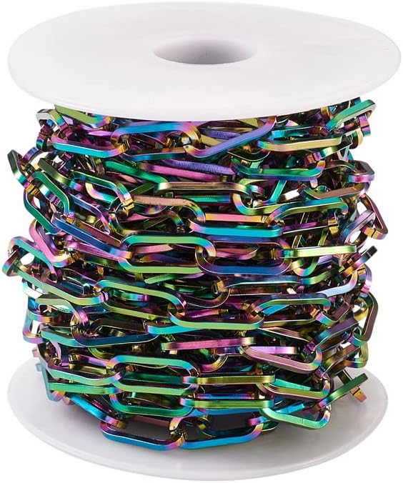 Cadenas de clip de acero inoxidable 304 de 16.4 pies, sin soldar, cadenas de eslabones de cable ovaladas planas de metal colorido con carrete de