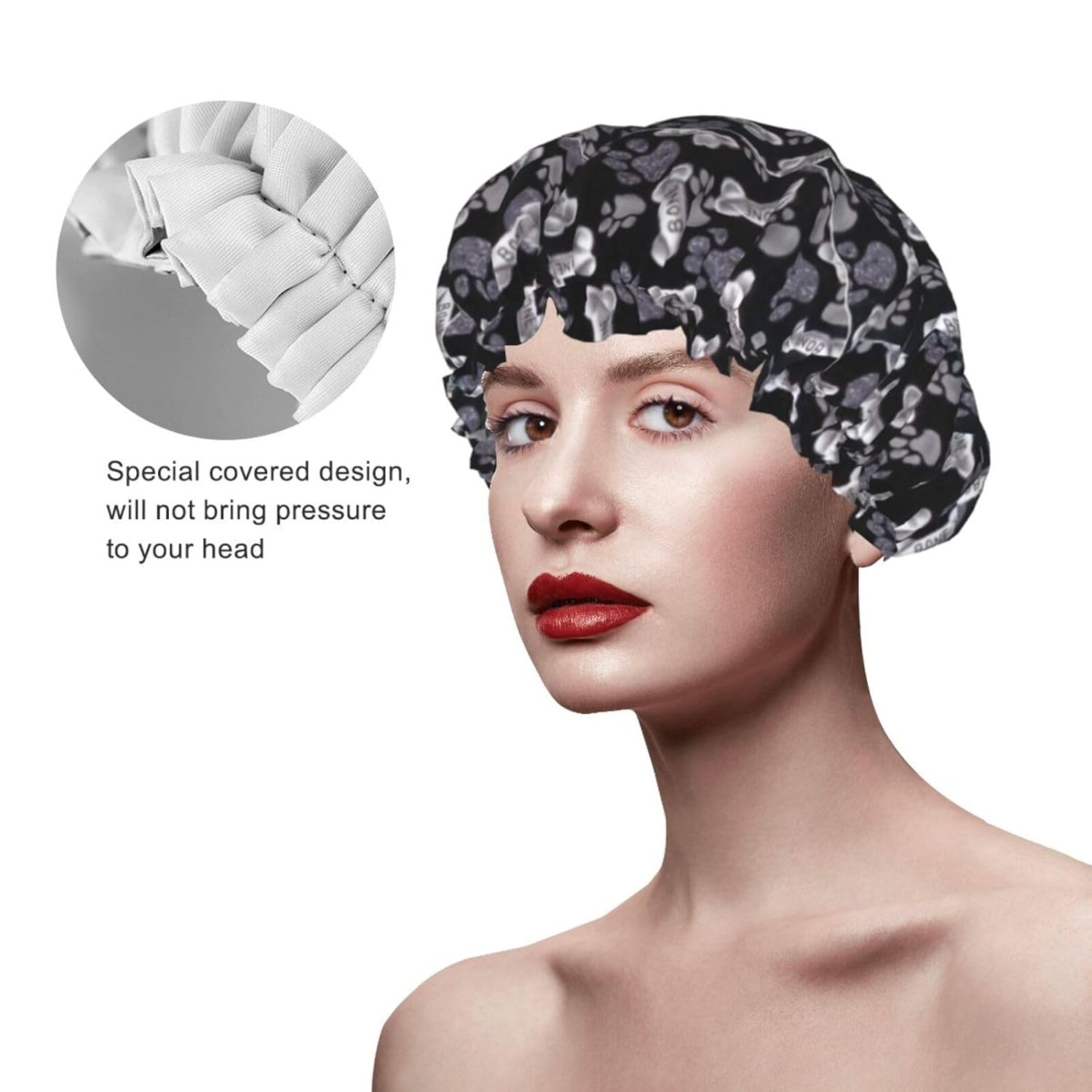 Dog Puppy Paw – Gorro de ducha de lujo para mujer, doble capa de protección, elástico, reutilizable y ajustable