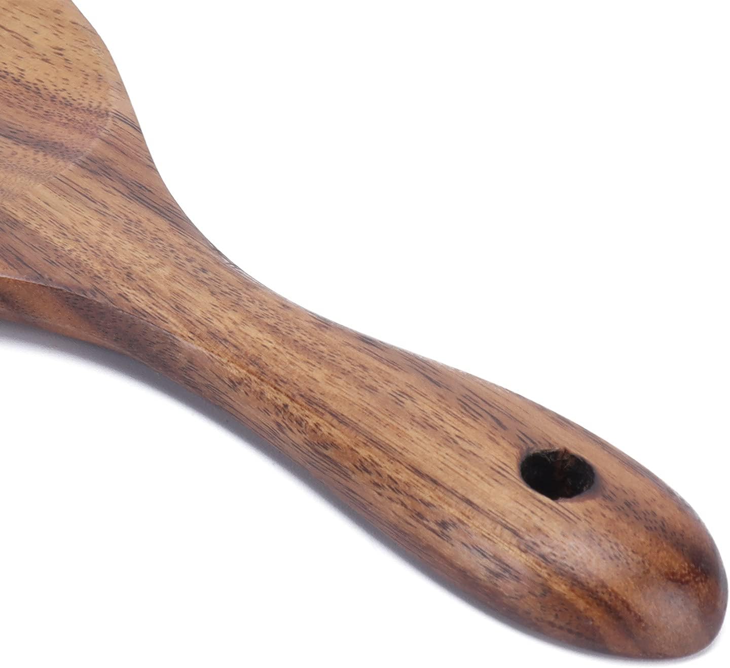 Paleta de arroz, cuchara de paleta de arroz de madera antiadherente con cabeza redonda poco profunda cuchara de madera para servir cuchara de arroz,