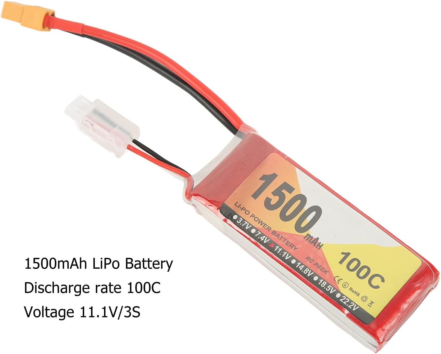 Batería LiPo de 11.1V 1500mAh 100C 3S con enchufe XT60, control remoto por aplicación controlada QAV250 Quadcopter baterías de vehículos