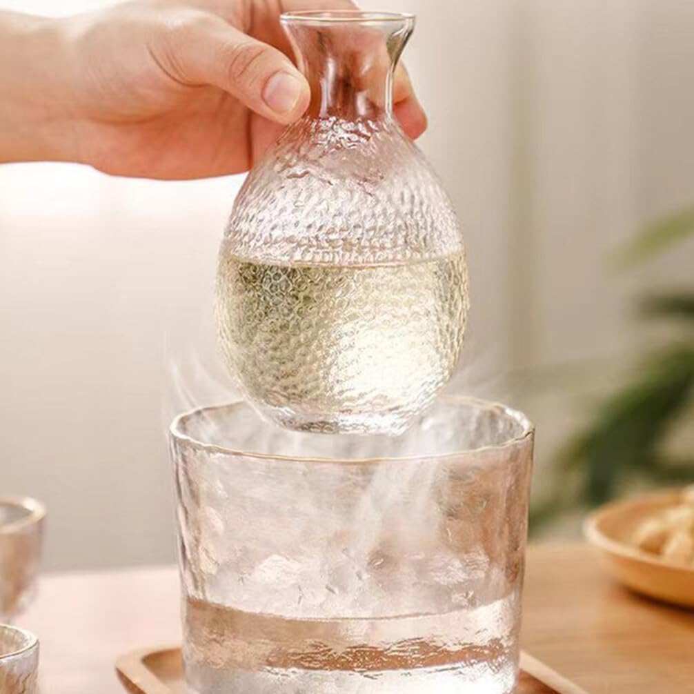 UPKOCH Botella de vidrio para sake japonés, botella de cristal de sake tradicional, jarra de vino chino, jarra de servir sake refrigerada, jarras de