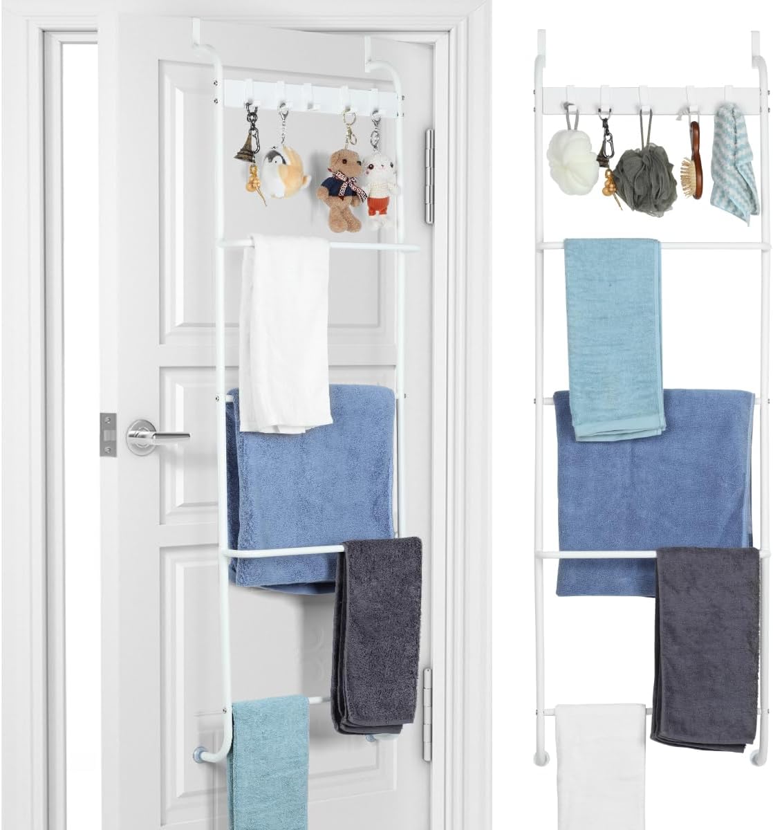 Toallero de 5 niveles para colgar en la puerta del baño, toallero de puerta de baño, soporte para manta de puerta para ropa, toallas de mano,