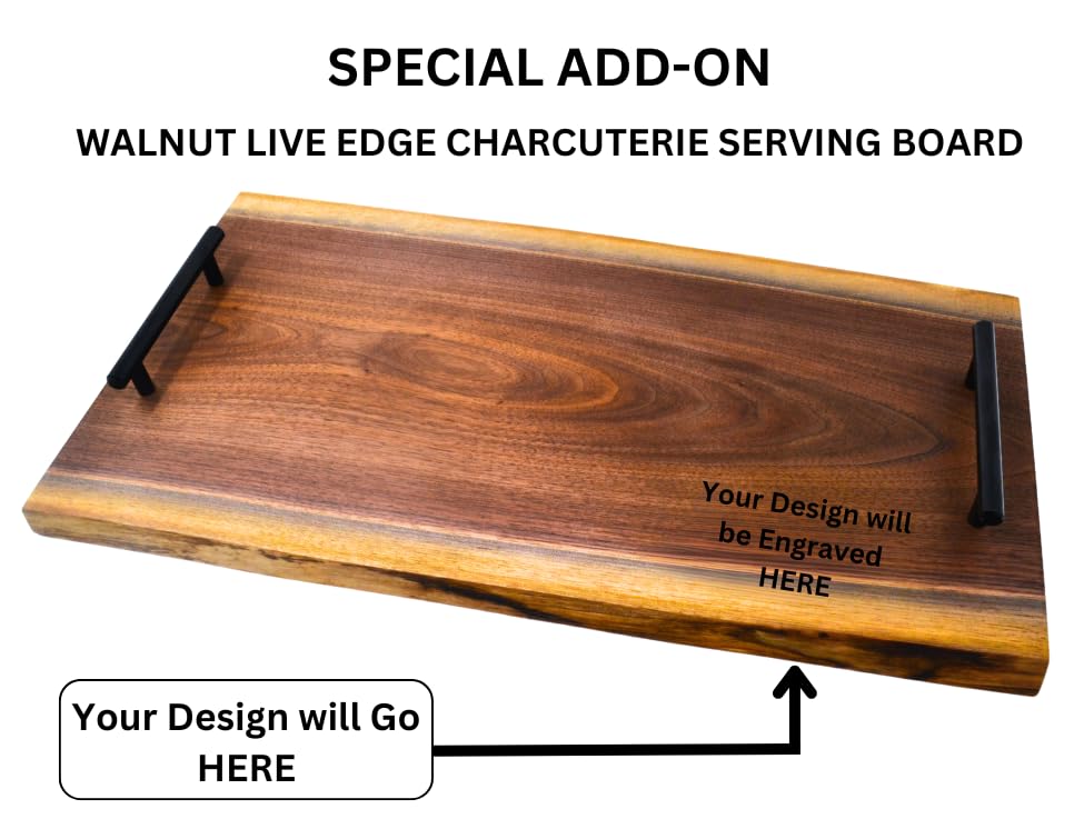 Personalized Cutting Board Wedding Gift Walnut Live Edge Artisan Rustic Display Unique Custom Engraved Anniversary Bride Groom Newlywed Couple