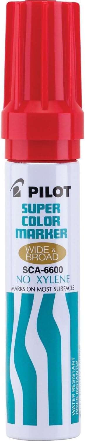 PILOT Super Color Jumbo – Marcadores permanentes recargables, tinta roja sin xileno, punta de cincel extra ancha, paquete de 12 (45300)