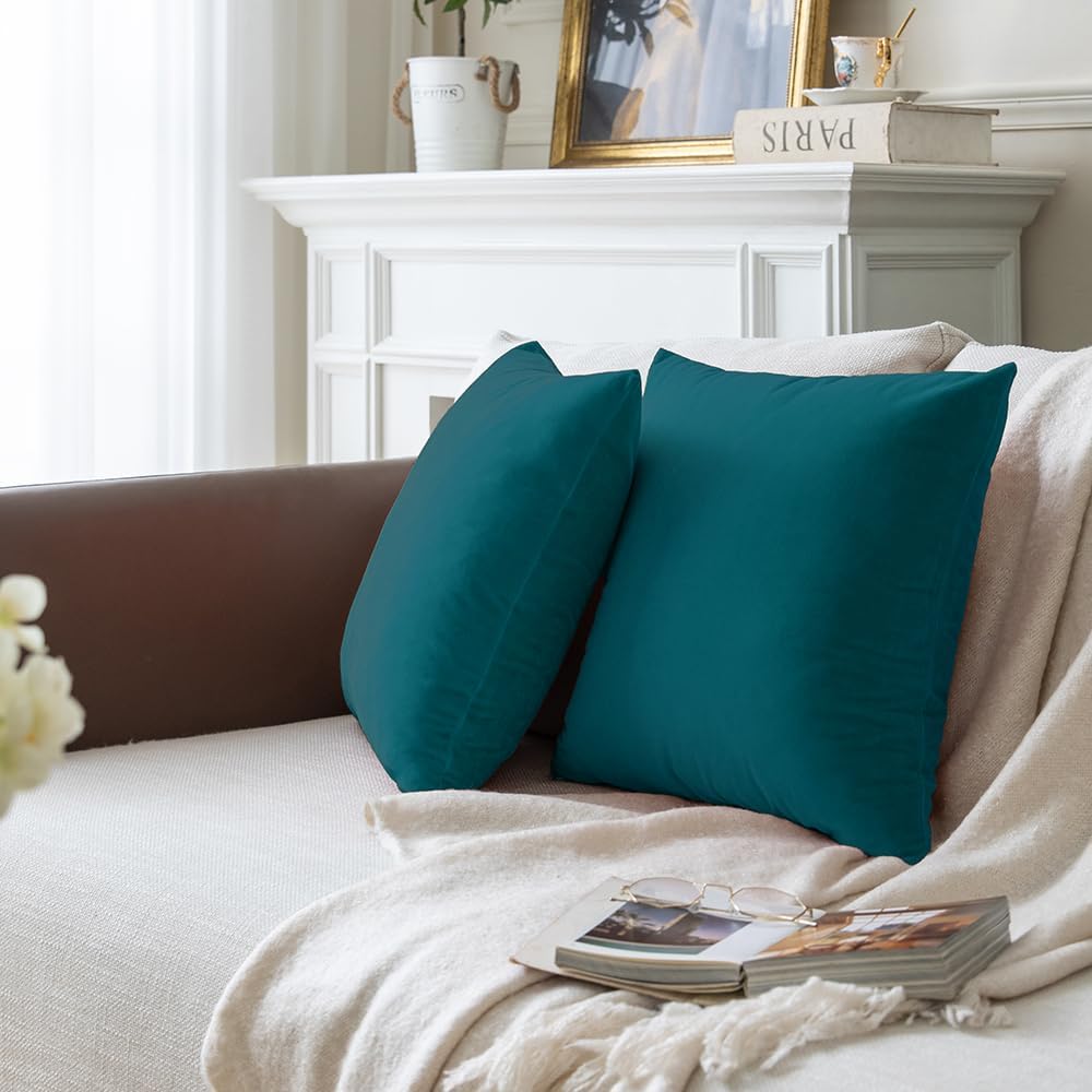 Rythome Juego de 2 fundas de almohada de terciopelo para sofá y cama, 18 x 18 pulgadas, color verde azulado