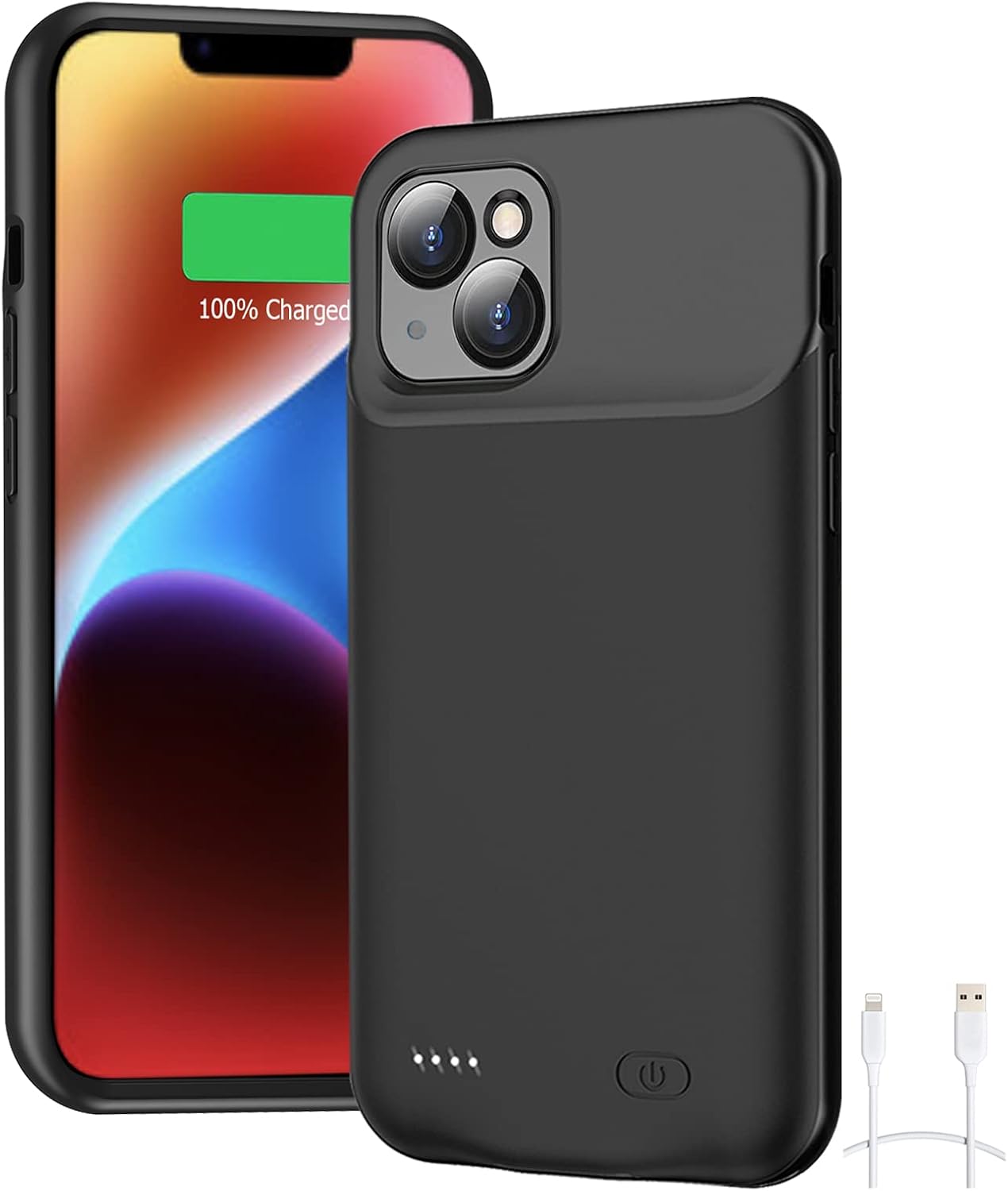 Funda de batería para iPhone 14, Full Encircle 7000mAh Ultra-Slim Recargable Inteligente Portátil Cubierta de Carga Extendida Batería Compatible con