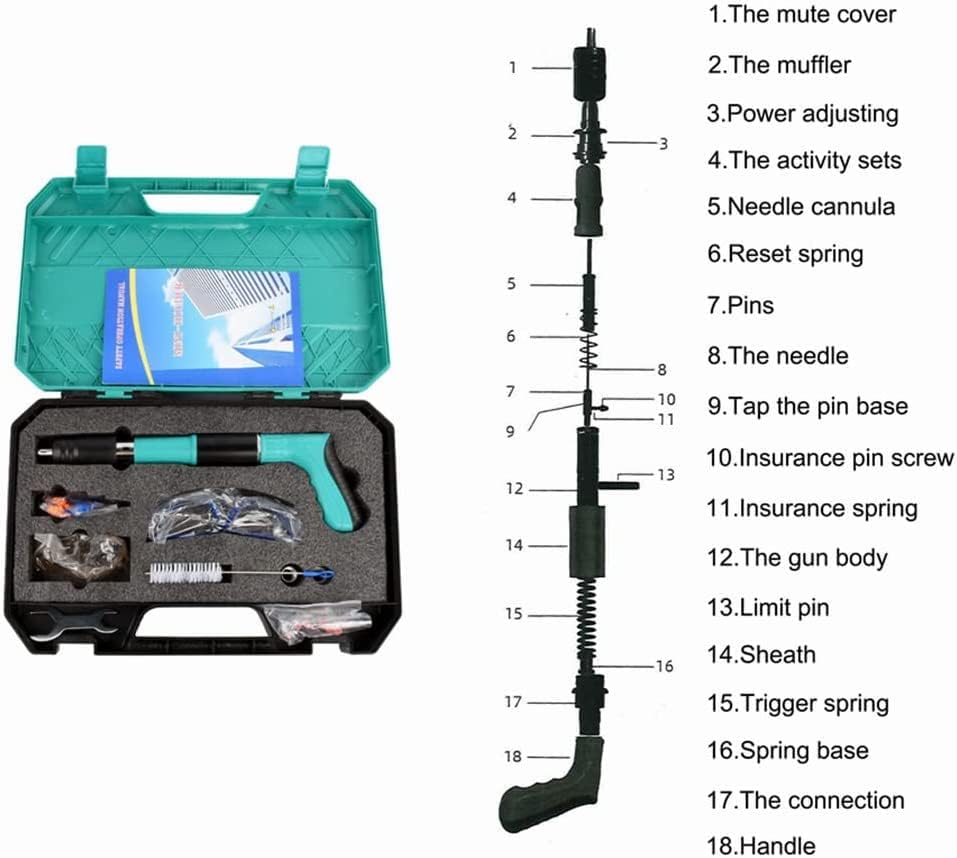 Kit de pistola de clavos de hormigón con 10 clavos, pistola de uñas de acero manual ajustable de 5 velocidades, herramienta eléctrica de fijación de