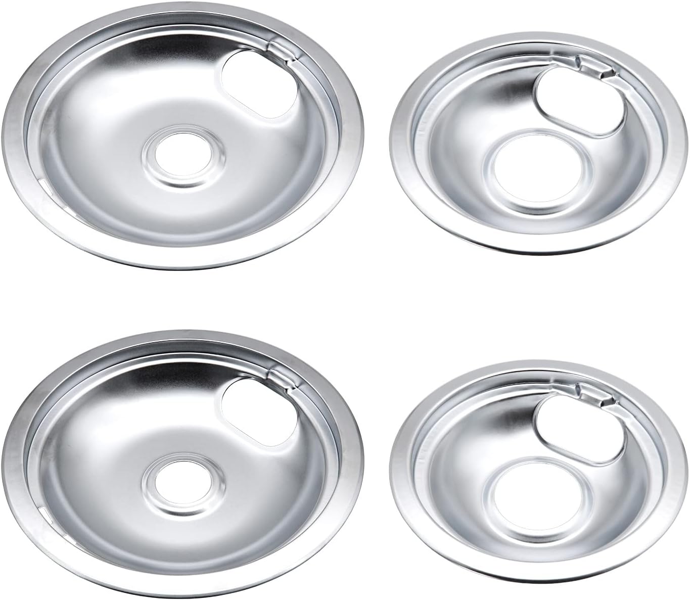 W10196405 y W10196406 bandejas de goteo cromadas – Compatible con Whirlpool Electric Range – Incluye 2 sartenes de 6 pulgadas y 2 de 8 pulgadas,