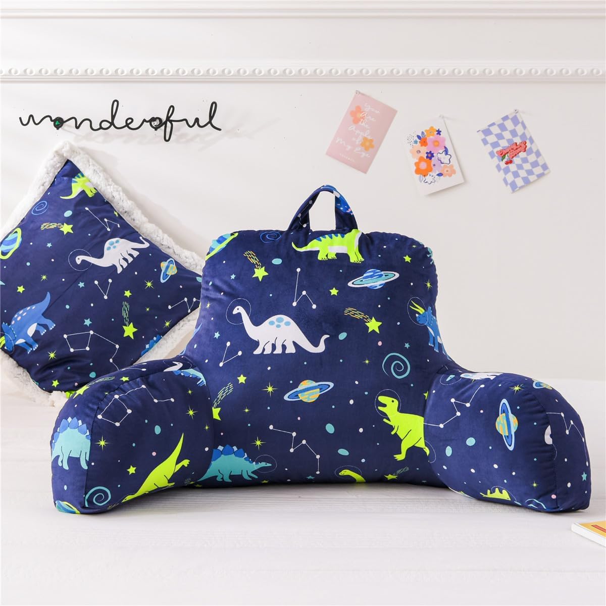 NTBED Almohada de lectura con estampado de dinosaurio, respaldo de cuña con brazos, sofá, TV, relajación, almohada de apoyo para la espalda, cojín