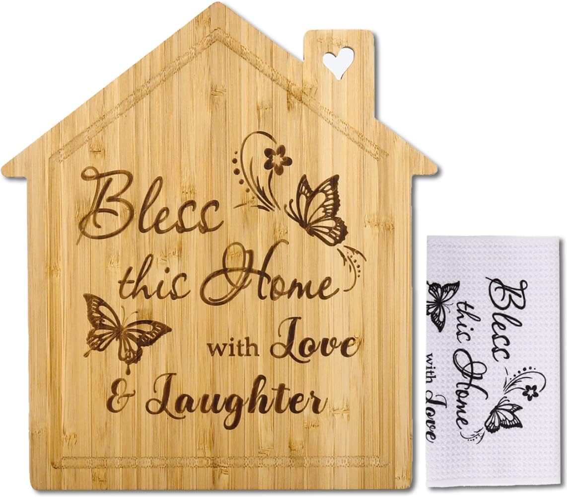 Regalo de inauguración de la casa para el nuevo hogar, regalo para el propietario de la primera casa, Bless This Home, juego de tabla de cortar y