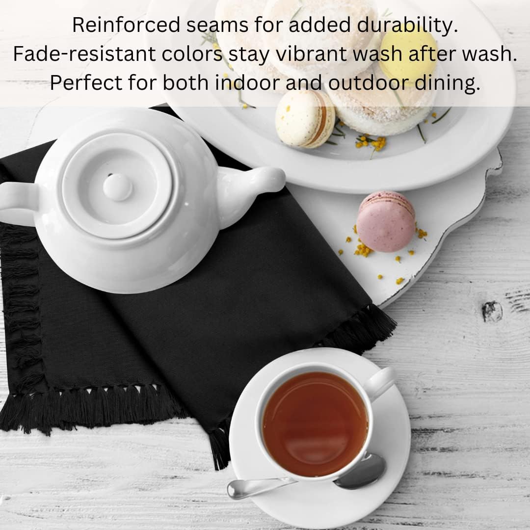 Urbana Cotton Juego de 12 servilletas de tela de cocina con flecos, 100% algodón, suaves y duraderas, ideales para comedor, restaurante, bodas y