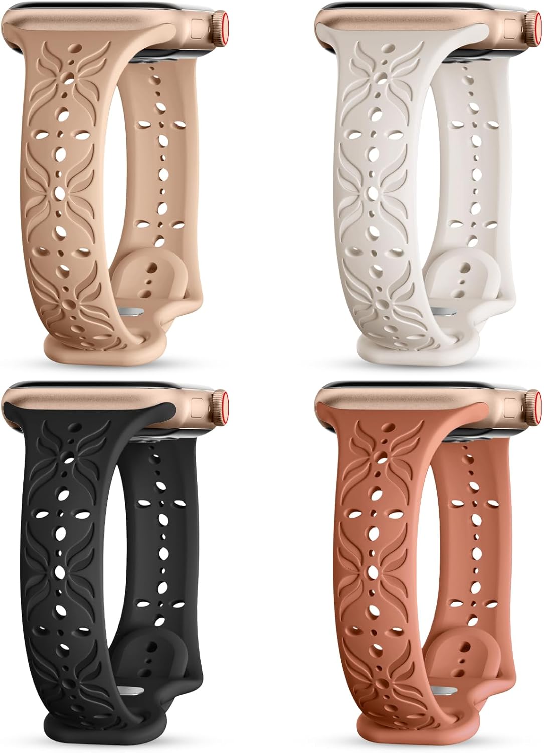 Maledan Paquete de 4 correas de silicona delgadas compatibles con Apple Watch Band de 1.496 in, 1.575 in, 1.614 in, 1.654 in, 1.732 in, 1.772 in,