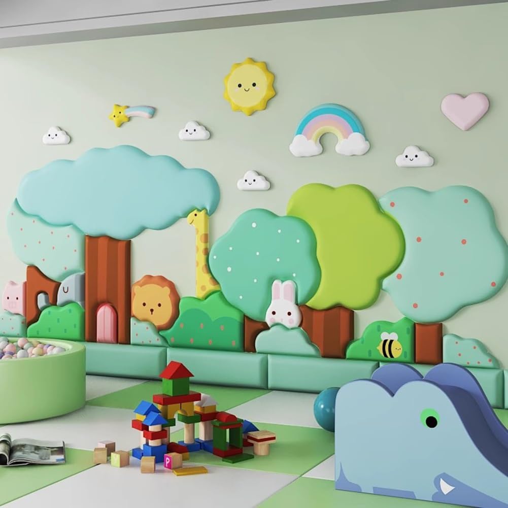 Paneles de pared 3D 3D de dibujos animados, autoadhesivos anticolisión para niños, papel tapiz decorativo para pared, para el hogar, escuela, jardín