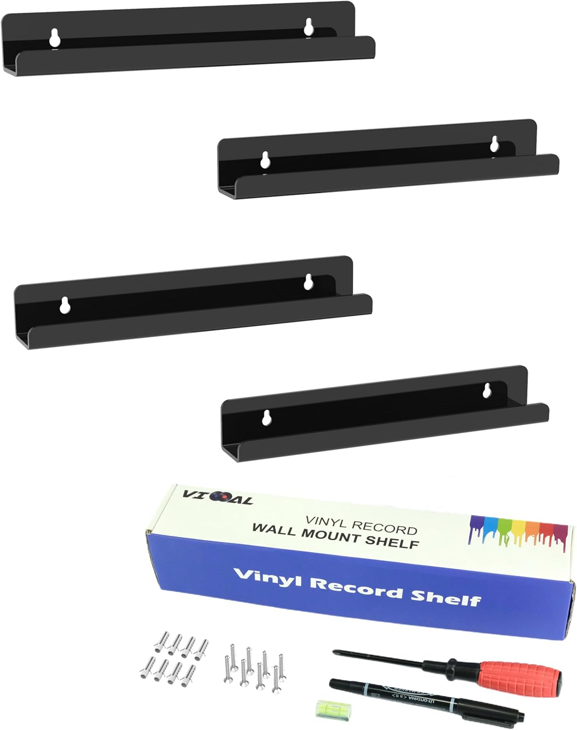 VIOOAL Paquete de 4 soportes de pared para discos de vinilo, 12 pulgadas, soporte para discos acrílicos de varios colores transparentes, estante de