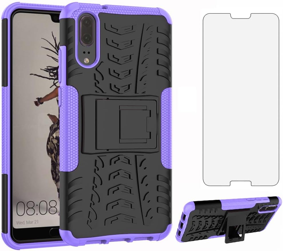 Asuwish Funda para teléfono Huawei P20 con protector de pantalla de vidrio templado y soporte delgado, híbrida, resistente, funda protectora para