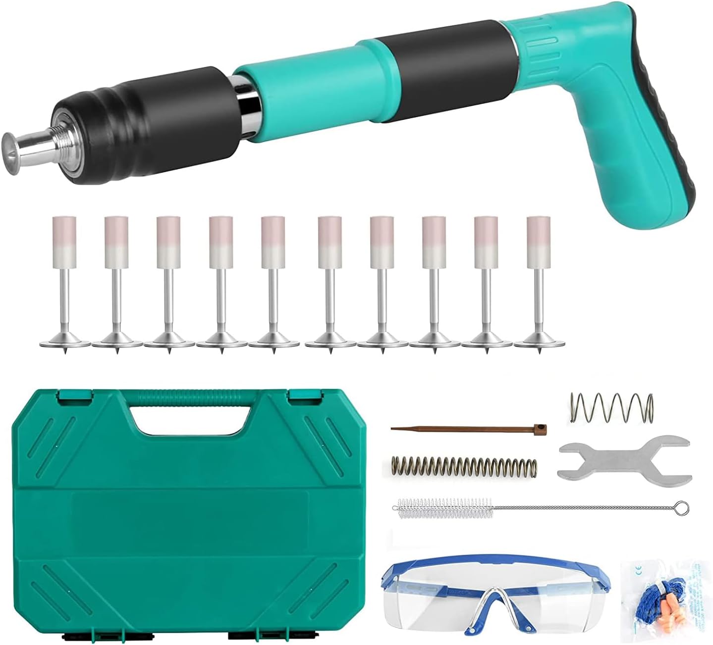 Kit de pistola de clavos de hormigón con 10 clavos, pistola de uñas de acero manual ajustable de 5 velocidades, herramienta eléctrica de fijación de