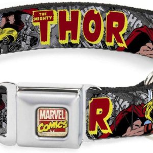 Collar de perro con hebilla para cinturón de seguridad, The Mighty Thor Action Poses de 18 a 32 pulgadas, 1.5 pulgadas de ancho Collar de perro con hebilla para cinturón de seguridad, The Mighty Thor Action Poses de 18 a 32 pulgadas, 1.5 pulgadas de ancho