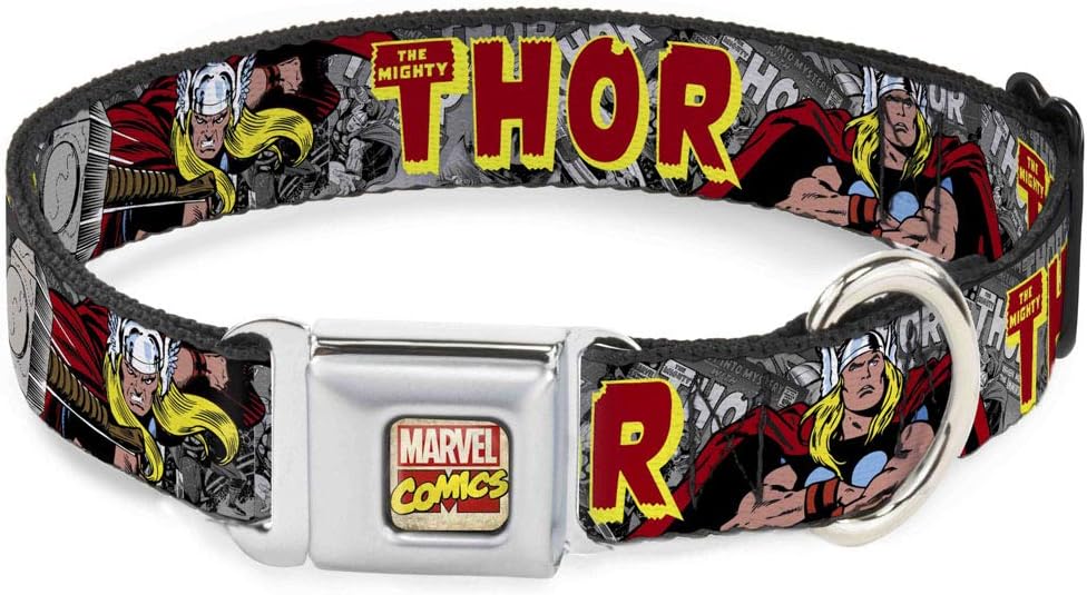 Collar de perro con hebilla para cinturón de seguridad, The Mighty Thor Action Poses de 18 a 32 pulgadas, 1.5 pulgadas de ancho