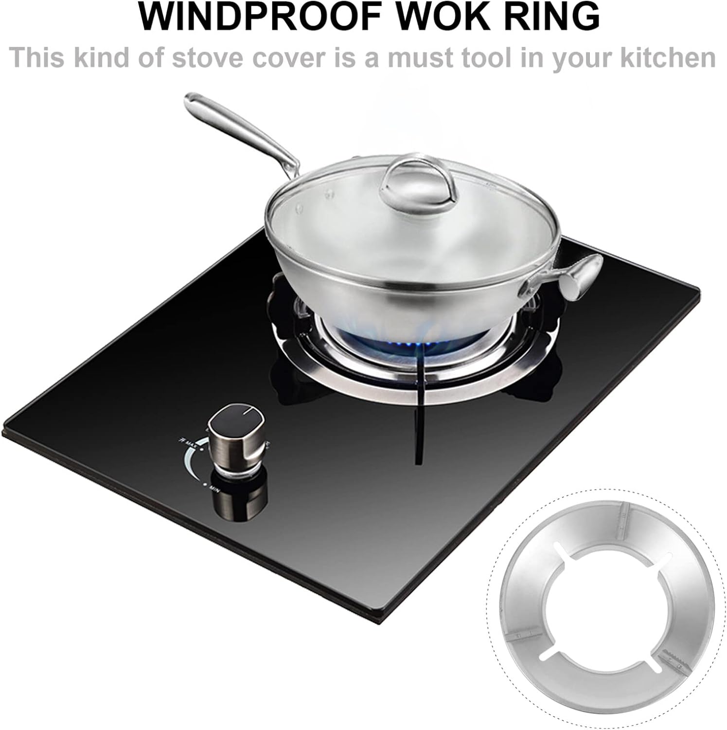 Kichvoe Quemador de inducción, 2 anillos de wok para estufa de gas, estante de wok de acero inoxidable, soporte de wok de fondo redondo, accesorios