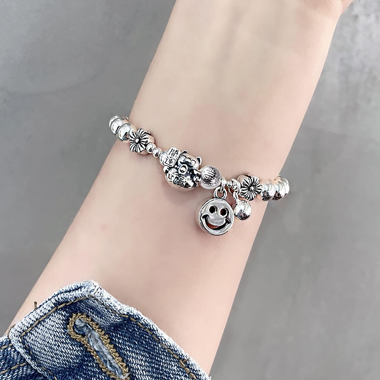 BronaGrand 50 cuentas espaciadoras redondas de plata antigua, cuentas espaciadoras de cuentas de aleación, cuentas sueltas, cuentas espaciadoras