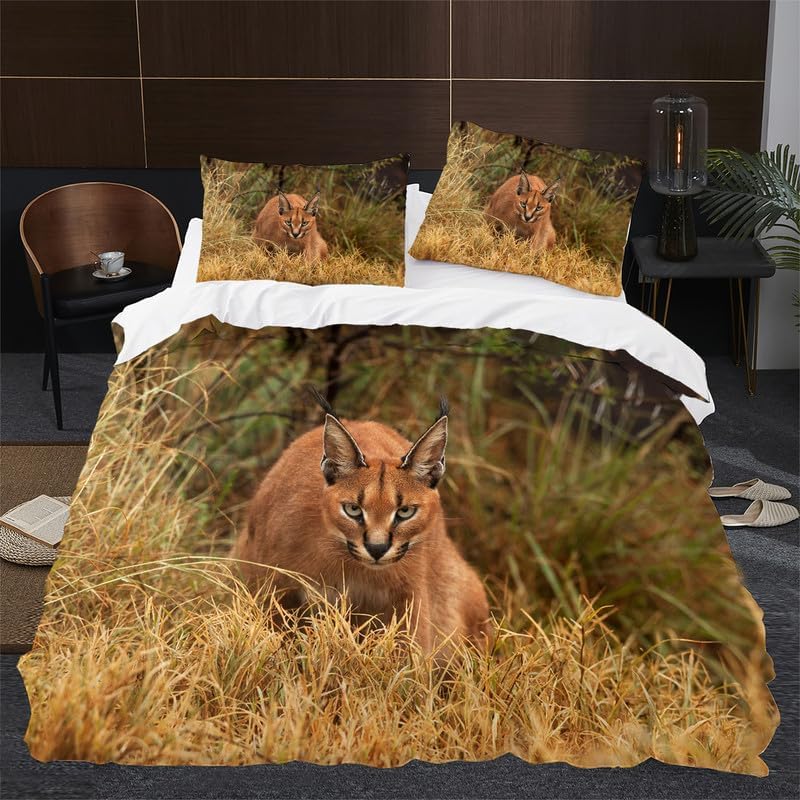 Khaki Big Floppa Duvet Cover Queen Animal Print Bedding Sets Queen Soft Microfiber Comforter Cover and 2 Pillow Shams 20″X26″, Bed Set Duvet Covers