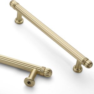 Asidrama Paquete de 10 tiradores de gabinete de color dorado cepillado de 5 pulgadas (5.039 in) manijas de armario, manijas de armario de cocina, Asidrama Paquete de 10 tiradores de gabinete de color dorado cepillado de 5 pulgadas (5.039 in) manijas de armario, manijas de armario de cocina,