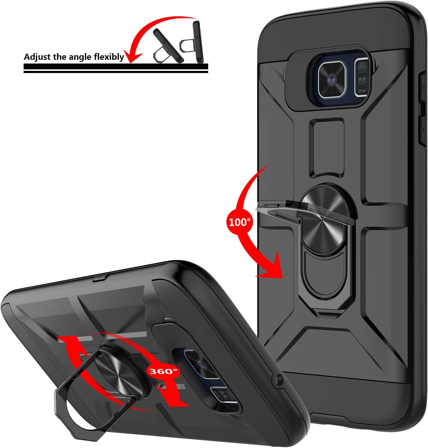 Funda para Galaxy S6 Edge Plus, Galaxy S6 Edge + con 3 protectores de pantalla suave HD, soporte de anillo integrado y soporte magnético para