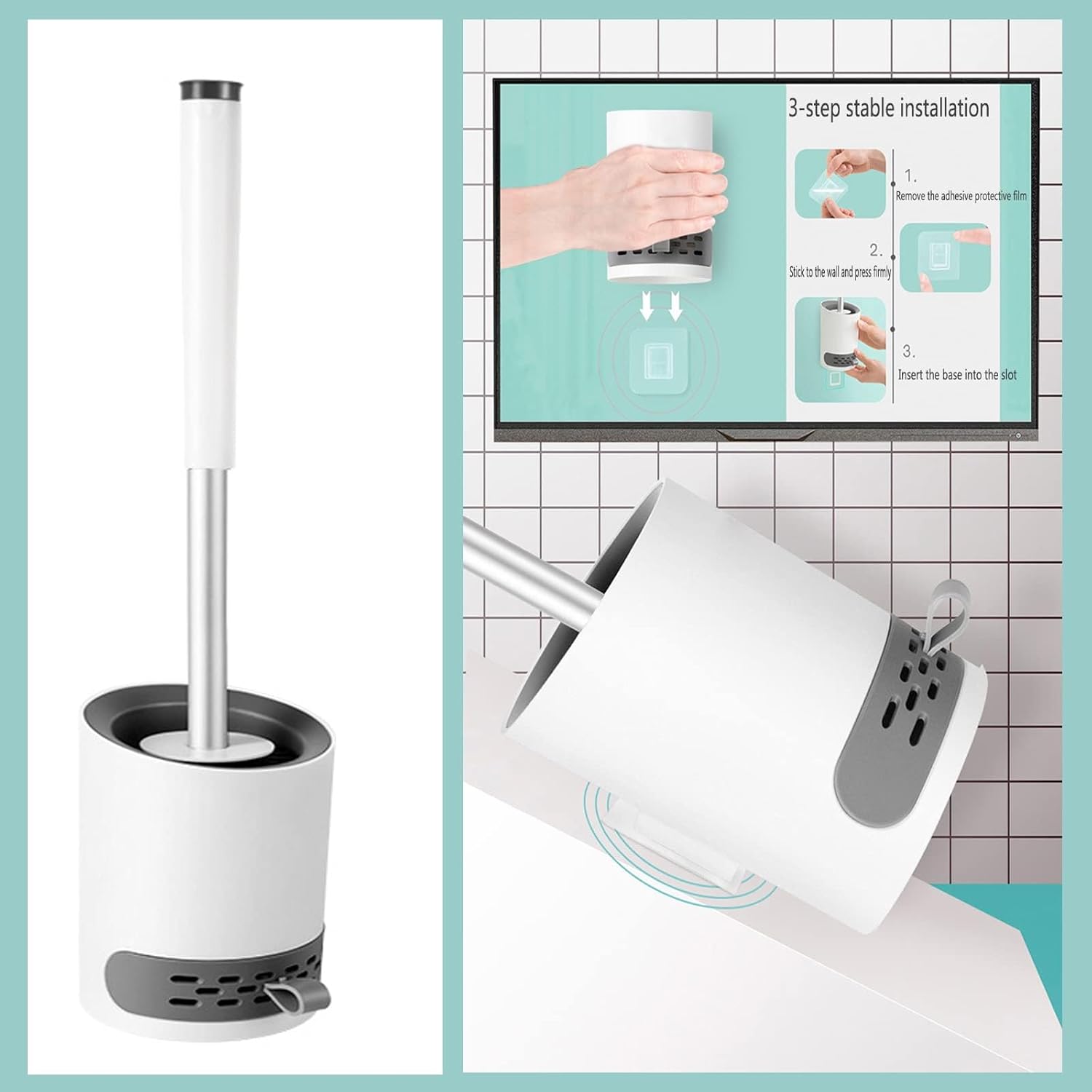 Escobilla de inodoro de acero inoxidable para inodoro, juego de cepillo de mango largo y soporte para baño con tapetes, accesorios de limpieza