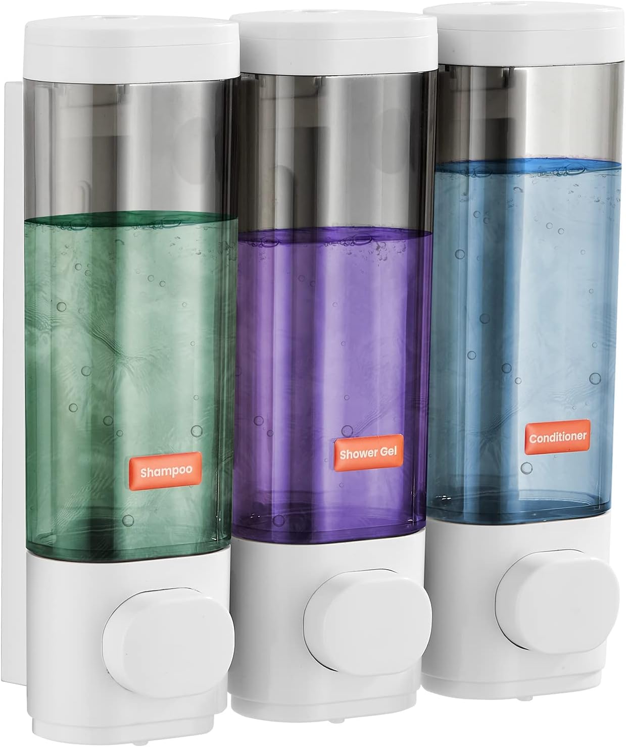 Realunisence Dispensador de jabón de ducha montado en la pared, 3 cámaras, dispensador de jabón para pared de ducha, 3 x 10.1 fl oz10.2 fl oz,